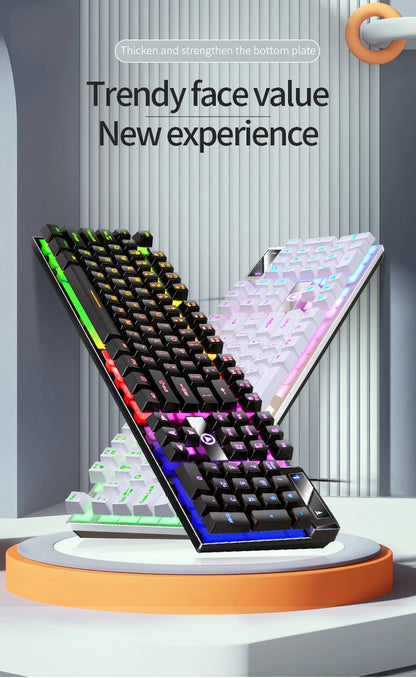 Teclado gaming USB con cable y retroiluminación, teclado gamer de 104 teclas para ordenador/portátil/PC, diseño ergonómico, accesorio gaming para oficina