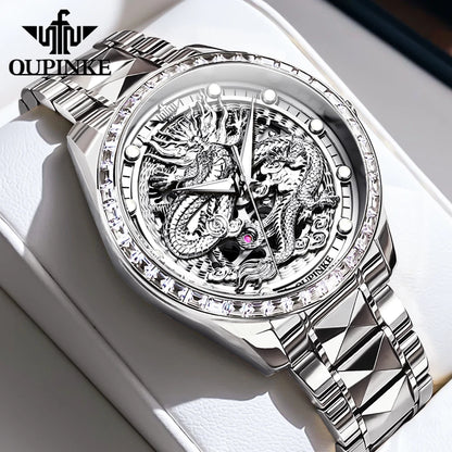OUPINKE Orologio da uomo Top Brand di lusso in oro e acciaio al tungsteno, orologio da polso meccanico automatico originale con quadrante con motivo drago