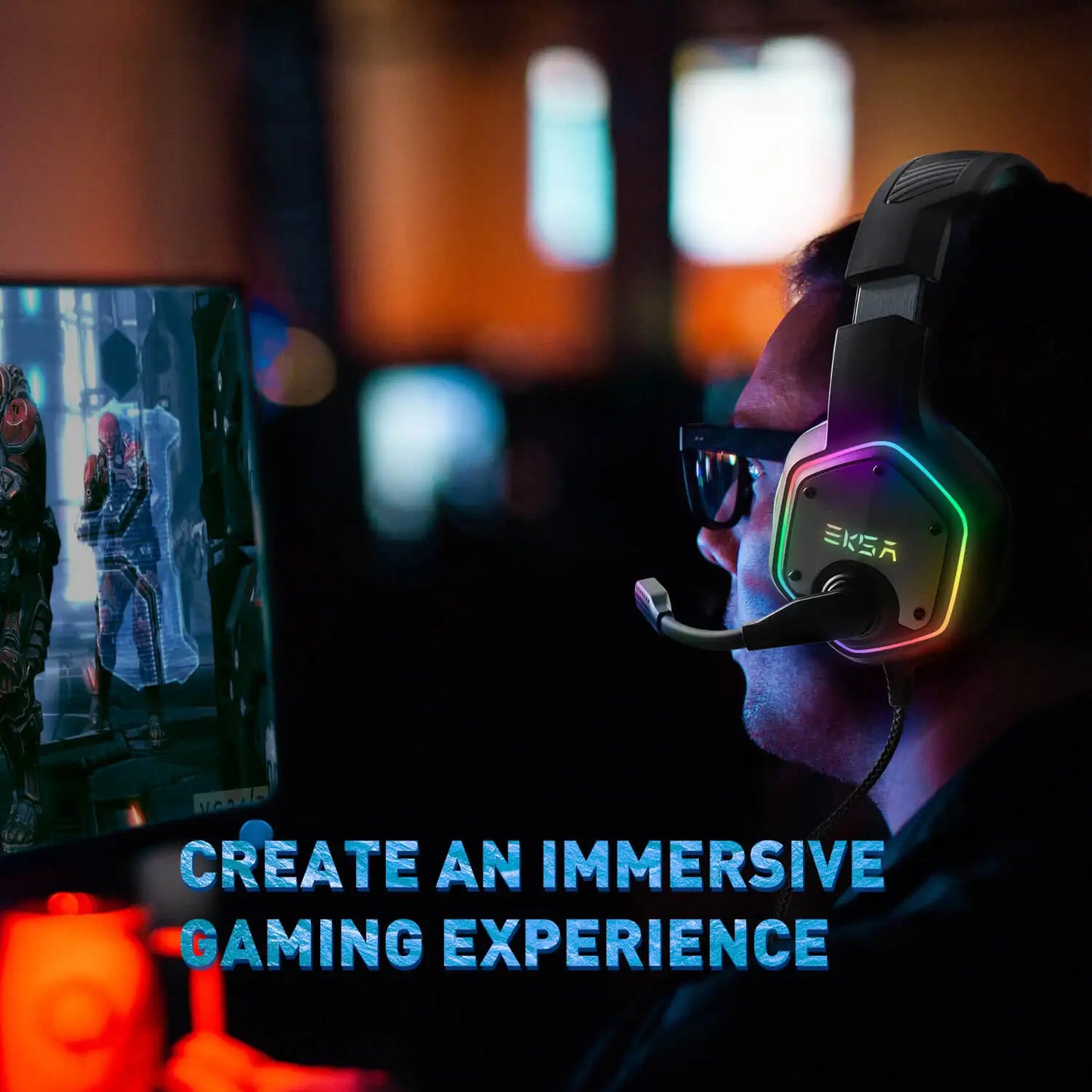 EKSA E1000 Gaming Headphones For PC/PS4/PS5 7.1 Surround RGB Gaming Headset Gamer USB Wired Headphones with Noise Cancelling Mic