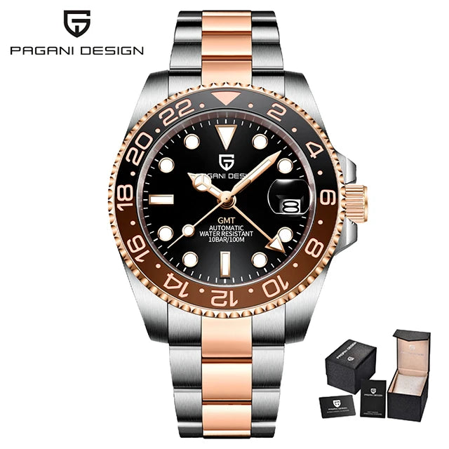 New PAGANI DESIGN Top Brand GMT Mens Wristwatch Sapphire Glass Automatic Men's Watch 100M Waterproof 40mm Men Mechanical Watches