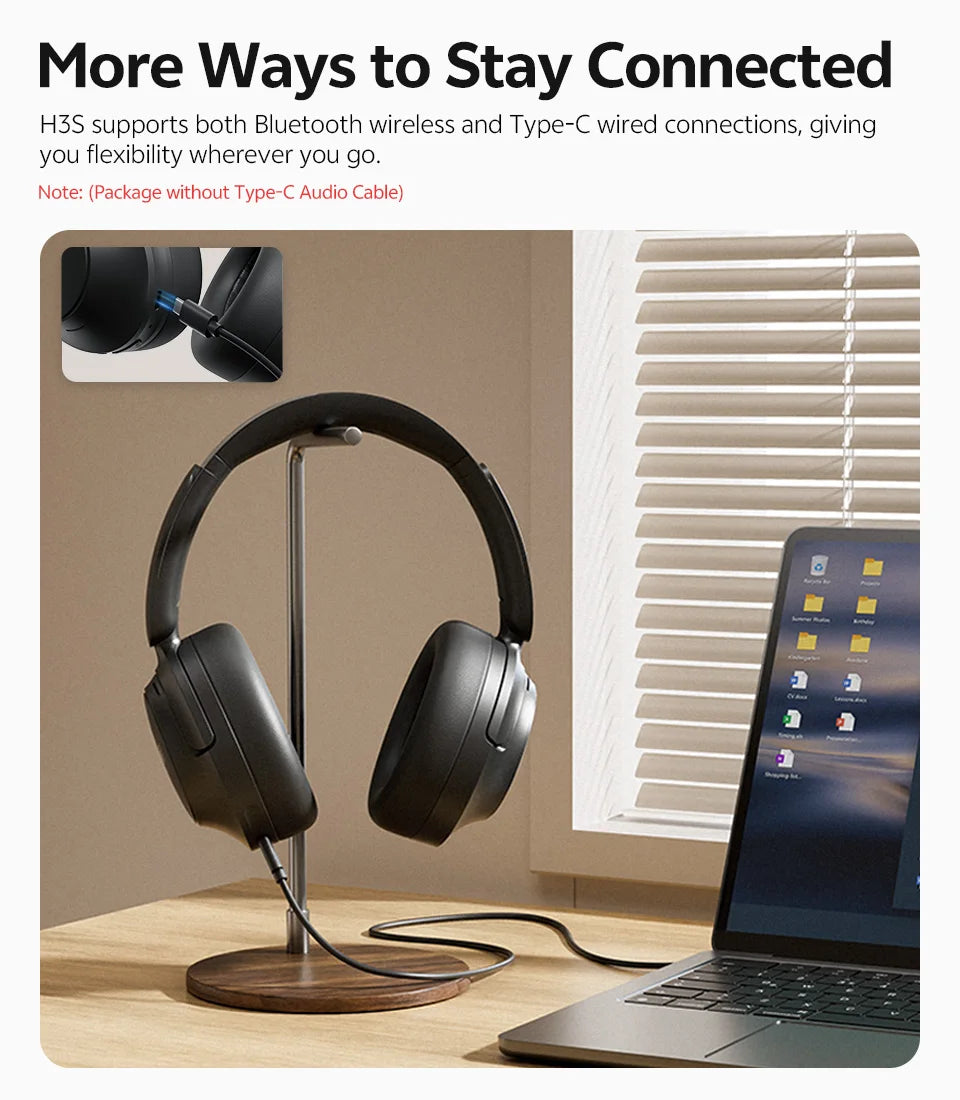 Auscultadores Over-Ear QCY H3S ANC Bluetooth 6.0 – Áudio Espacial Hi-Res LDAC, Cancelamento de Ruído Adaptativo -56dB, Auscultadores Sem Fios