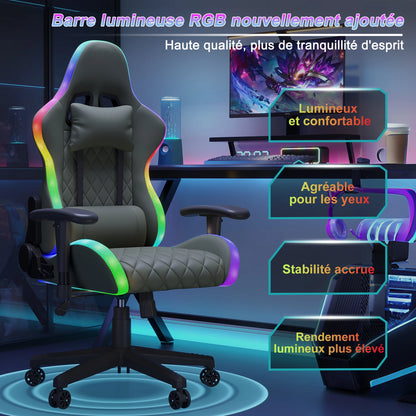 Ergonomic Office Chair with Lumbar Massage, LED RGB Ambient Lighting, and Reclining Backrest, for Home Offices