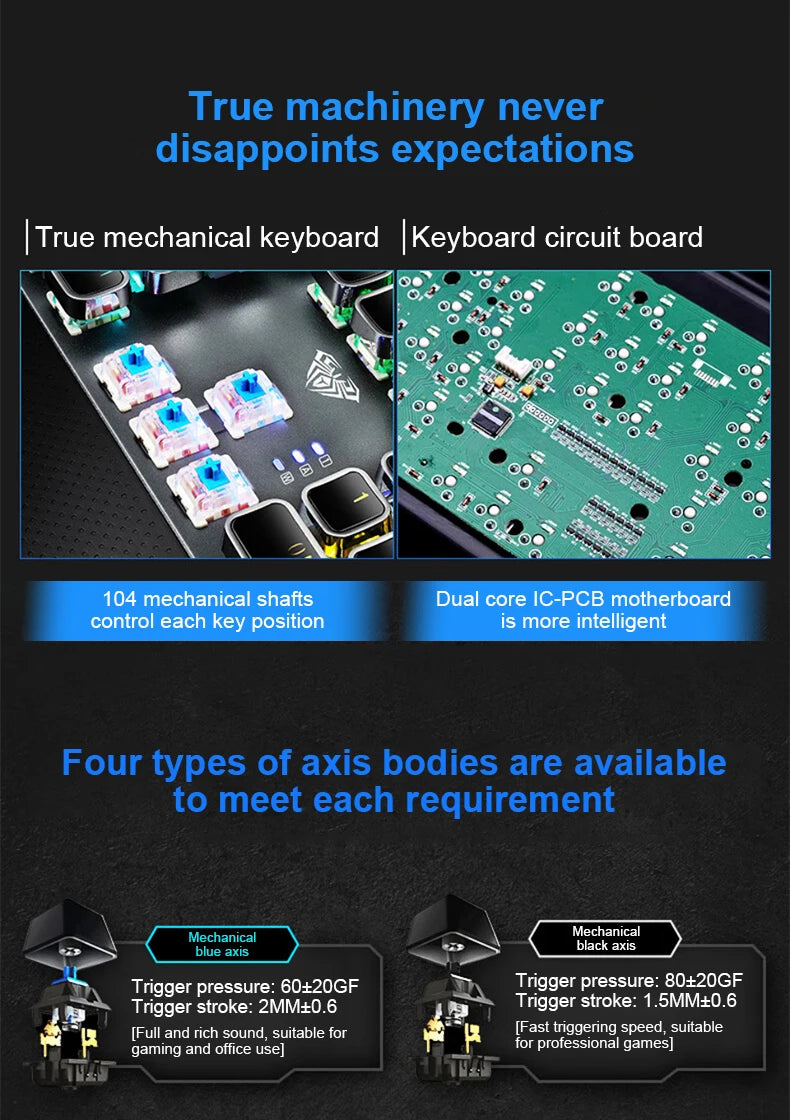 Teclado mecánico AULA F2088 con cable para gaming, perilla multifunción, 104 teclas, retroiluminación mágica y programación de macros para ordenador