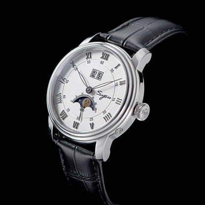 Sugess Moonphase Watch of Men 40mm Automatic Mechanical Wristwatches Seagul ST2528 Movement Stainless Steel Blue Sandstone Dial