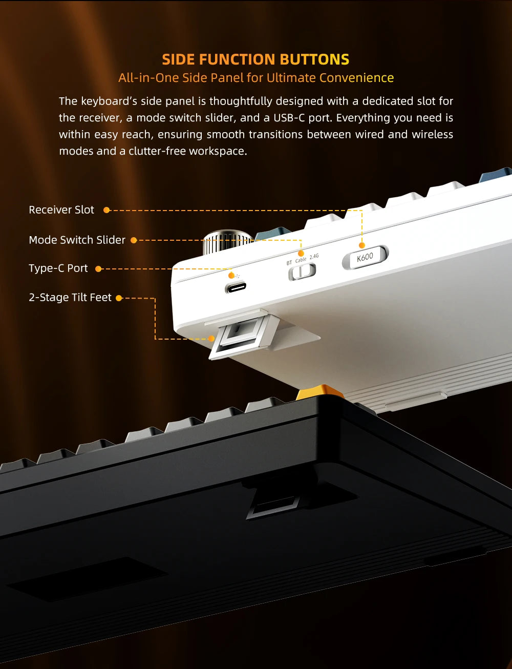 Tastiera meccanica Machenike K600-B82W Tri-Mode con montaggio Gasket, layout ANSI 75%, retroilluminazione RGB, tastiera gaming wireless