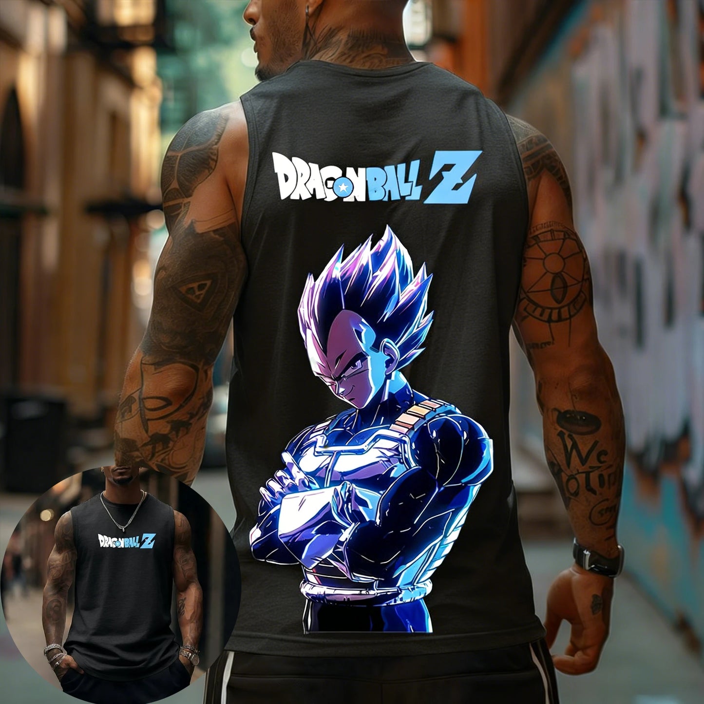 T-shirt de homem Dragon Ball Z Super Blue Vegeta, colete fitness retro americano, estilo Y2K Harajuku, nova coleção primavera e verão, para uso diário
