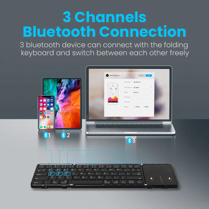 JOMAA Foldable Bluetooth Wireless Keyboard With Touchpad Portable Rechargeable 63 Keys Slim Keyboard for Windows 7/8/10/iOS