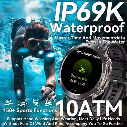 2026 Novo Smartwatch Militar TANK X3 para Homem, Bateria 1000mAh, 10ATM À Prova de Água para Natação, Percurso GPS, Ecrã AMOLED HD de 1.75", Chamadas e Desporto