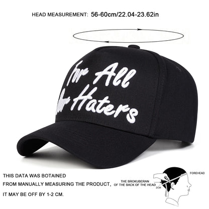Cappellini da baseball unisex con ricamo «FOR ALL OUR HATERS» - Primavera/Autunno - Cappelli casual regolabili per attività all’aperto - Cappellino parasole - Cappellino sportivo