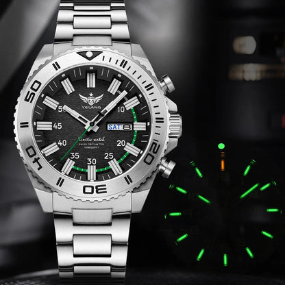 Yelang Watches V1035 44mm Men's Diving Watch Human Kinetic Energy Watch 100m Waterproof Watches Luminous Japan PX83 Sapphire