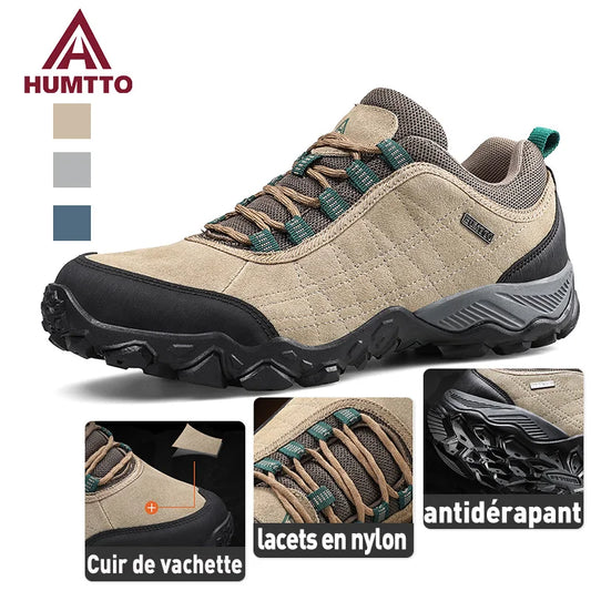 Humtto New Arrival Leather Hiking Shoes Wear-resistant  Outdoor Sport Men Shoes Lace-Up Mens Climbing Trekking Hunting Sneakers