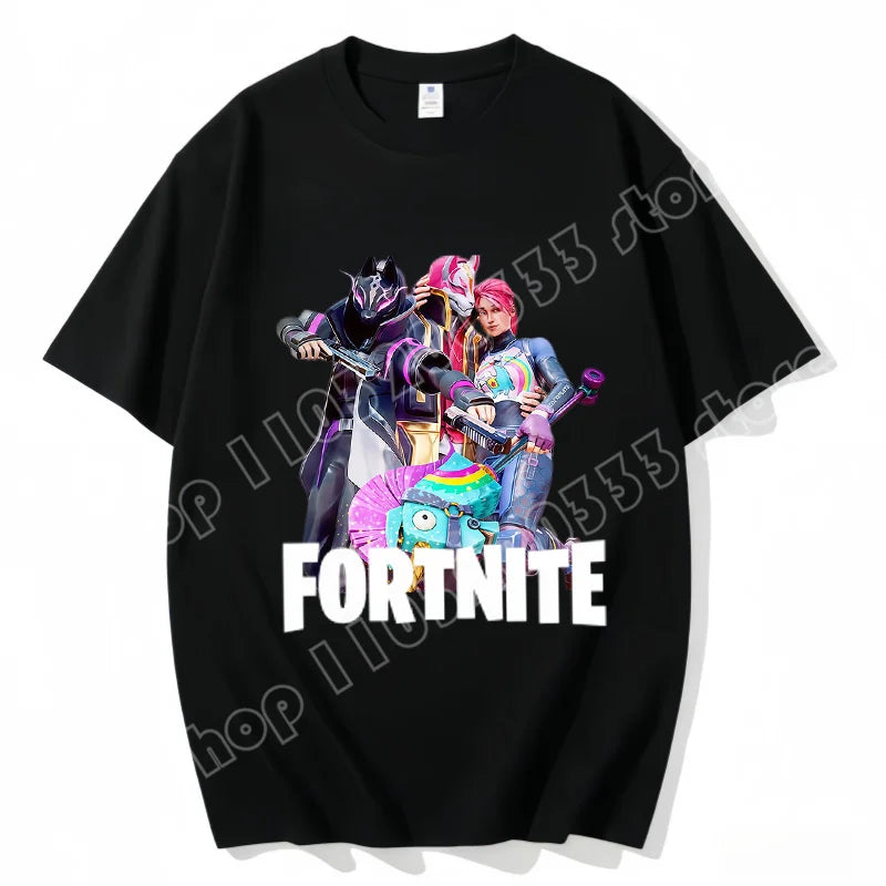 T-shirt Fortnite de gola redonda, unissexo para adulto, moda de dança do jogo, novo, em algodão puro, manga curta, perfeito para uso casual e férias