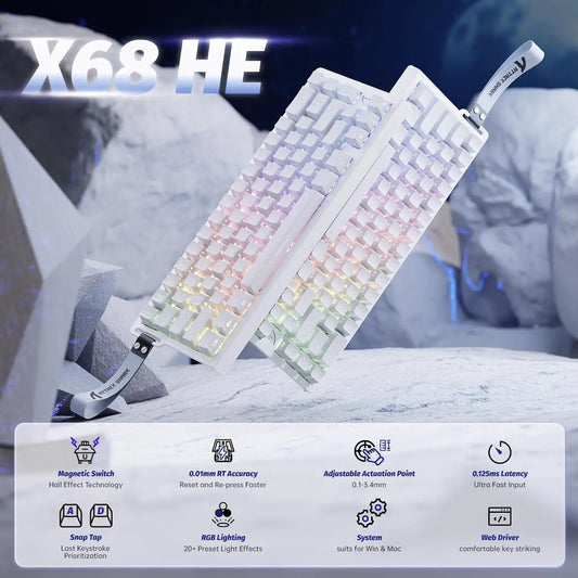 ATTACK SHARK X68 HE Rapid Trigger Mechanical Gaming Keyboard 60% Wired Hall Effect Magnetic Switch Keyboard with Adjustable Actuation, 8KHz Polling Rate RGB Gaming Keyboard