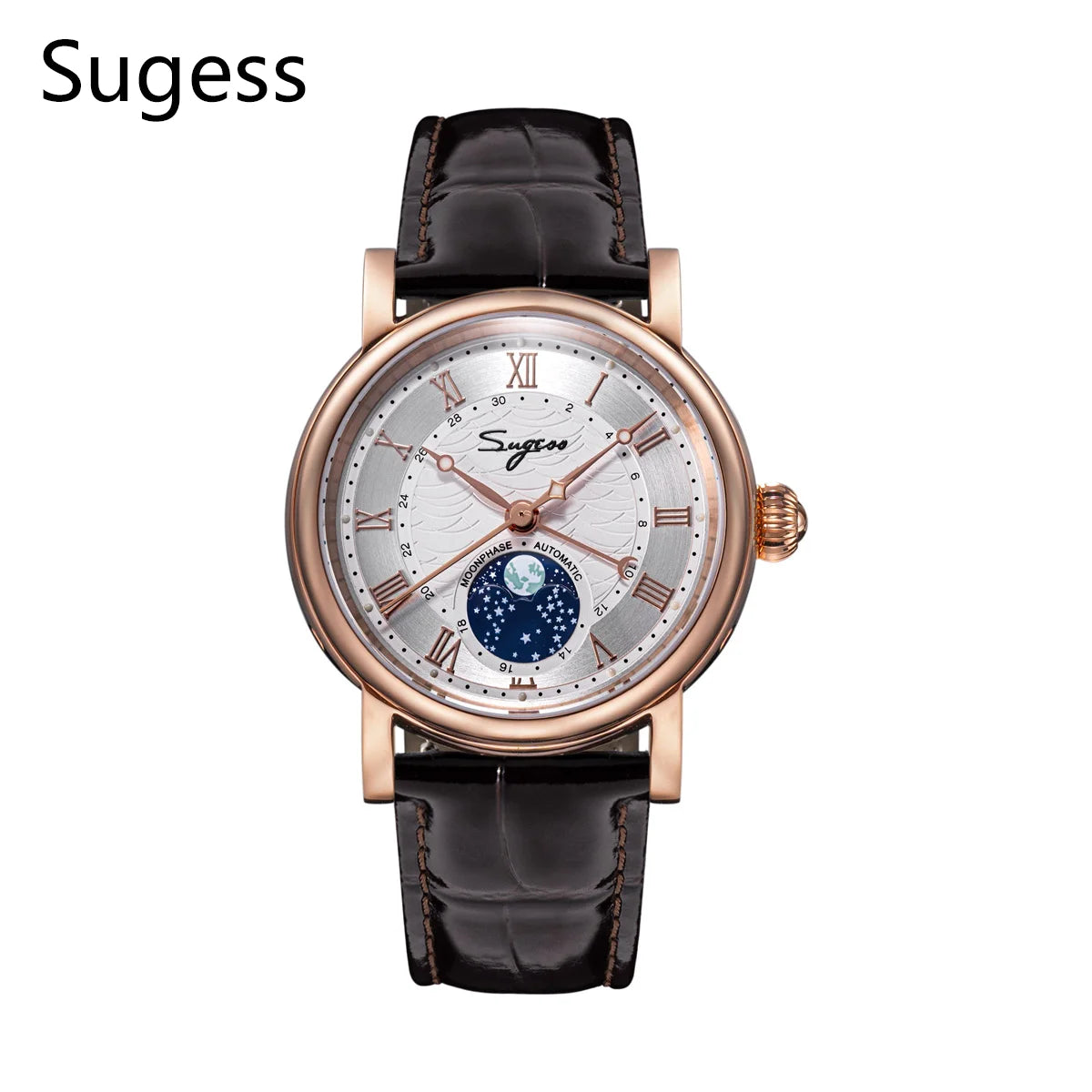 Sugess Moonphase Automatic Mechanical Men's Watch Wristwatches Original Movement ST2108 Waterproof Clock Sapphire Special Date
