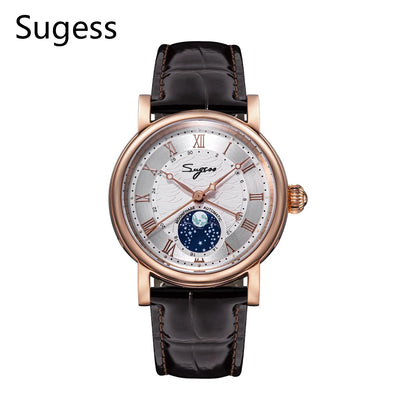 Sugess Moonphase Automatic Mechanical Men's Watch Wristwatches Original Movement ST2108 Waterproof Clock Sapphire Special Date