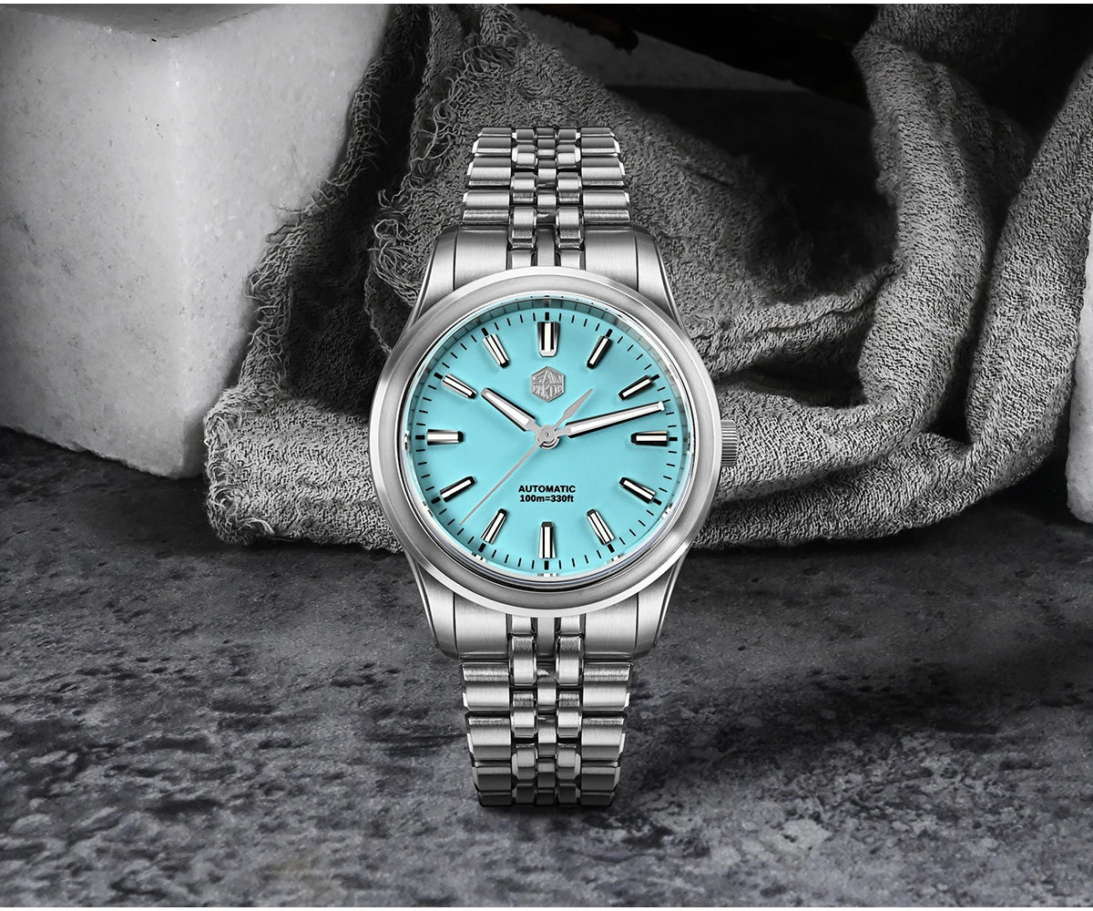 San Martin 39mm Miyota 90S5 Enamel Dial GADA Wristwatch Automatic Mechanical Sapphire BGW-X1 10Bar 5-Link Bracelet  SN0144CG-7