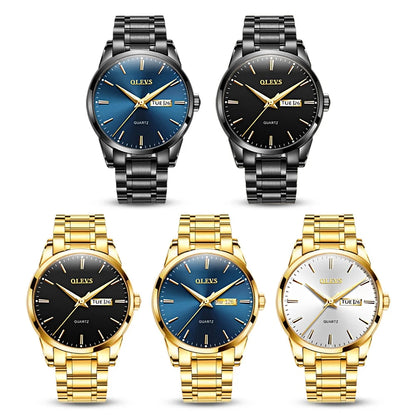 OLEVS herenhorloge – Roestvrijstalen quartz-polshorloge, waterdicht, goudkleurig, elegant en stralend, luxe accessoire voor heren
