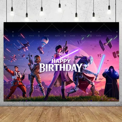 Fundo decorativo de aniversário com tema Fortnite — banner gamer Fortnite para meninos e meninas, pano de fundo para fotografia e presente para crianças