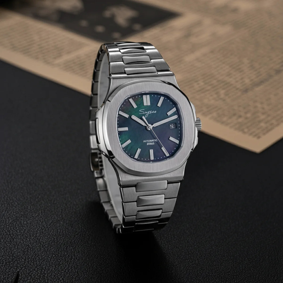 Sugess Man Watch Automatic Mechanical Wristwatches Miyota 9015 Movement MOP Dial Luminous Waterproof 5bar Bracelet Luxury S466