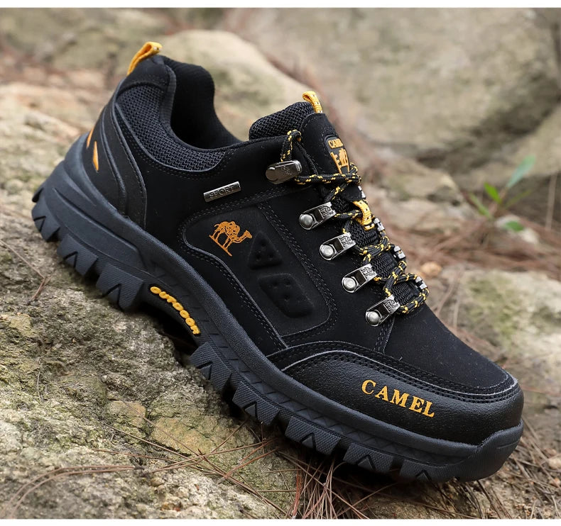 Classic Black Men's Hiking Shoes Outdoor Low-Cut Climbing Walking Shoes Trekking Sneakers Non-Slip Mountaineering Shoes for Men