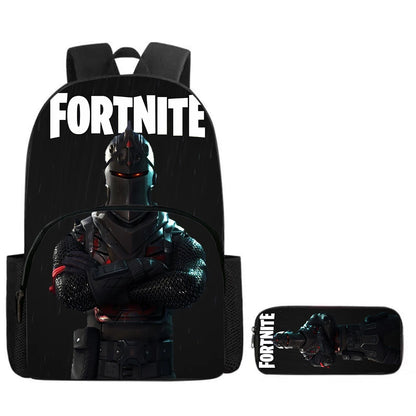 Fortnite Cartoon 2-Piece Set Backpack with Front Pocket Pencil Case Unisex Large Capacity School Bag Ages 5-8