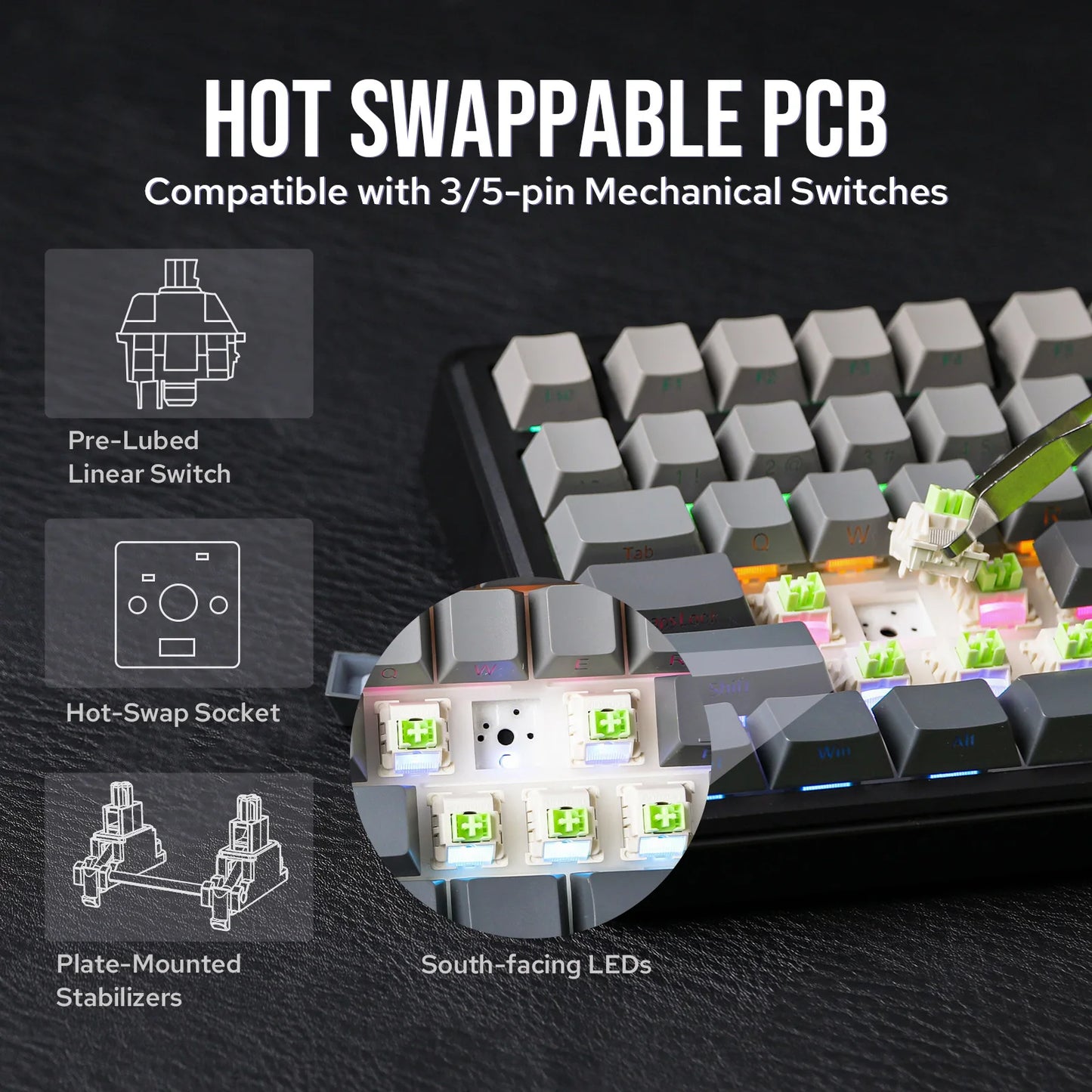 Teclado mecánico inalámbrico EPOMAKER X AULA F75 MAX compacto 75% con distribución ANSI, conexión por cable/Bluetooth/2.4GHz, pantalla TFT y perilla