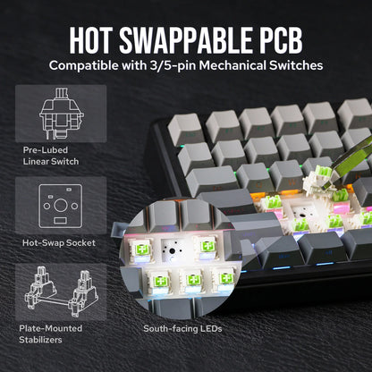 Teclado mecánico inalámbrico EPOMAKER X AULA F75 MAX compacto 75% con distribución ANSI, conexión por cable/Bluetooth/2.4GHz, pantalla TFT y perilla