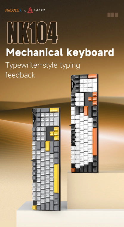 Teclado mecánico AJAZZ NK104 con cable, teclas de doble inyección, 104 teclas, hot-swapping y retroiluminación LED híbrida para gamers, compatible con laptop y PC