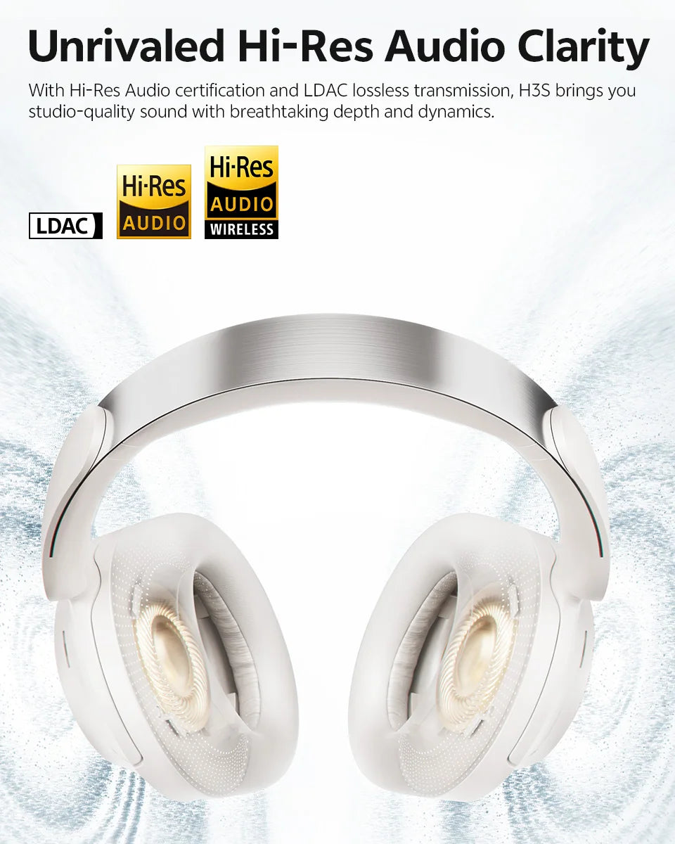 Auscultadores Over-Ear QCY H3S ANC Bluetooth 6.0 – Áudio Espacial Hi-Res LDAC, Cancelamento de Ruído Adaptativo -56dB, Auscultadores Sem Fios