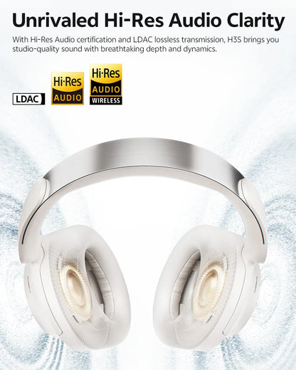 Auscultadores Over-Ear QCY H3S ANC Bluetooth 6.0 – Áudio Espacial Hi-Res LDAC, Cancelamento de Ruído Adaptativo -56dB, Auscultadores Sem Fios