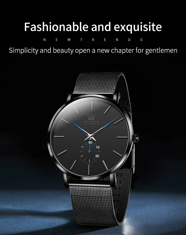 OLEVS 9954 Fashion Men's Watches Minimalism Ultrathin Original Quartz Wristwatch Waterproof Watch for Man Luminous Casual Mesh