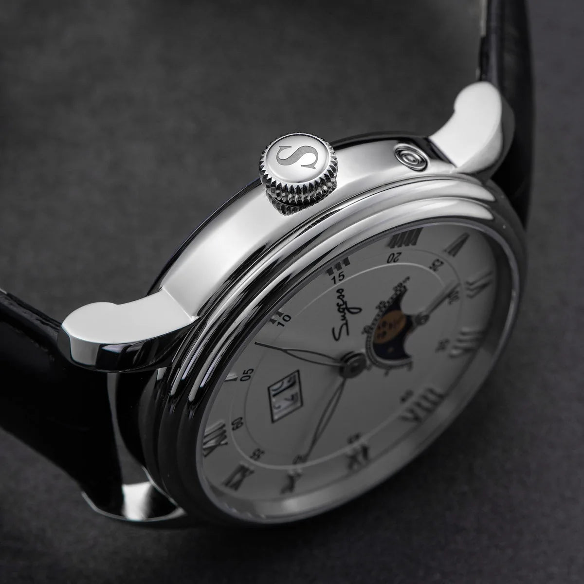 Sugess Moonphase Watch of Men 40mm Automatic Mechanical Wristwatches Seagul ST2528 Movement Stainless Steel Blue Sandstone Dial