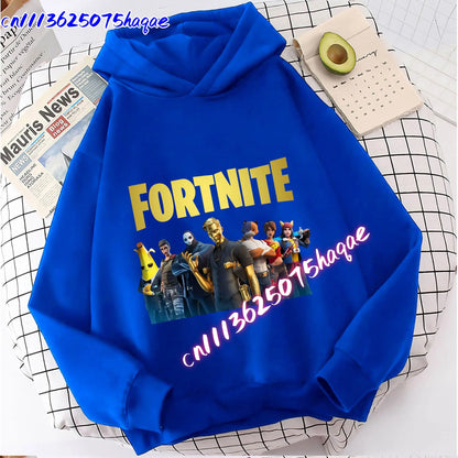 Sweatshirts Fortnite Novos para Criança, Hoodie com Estampado de Personagem de Jogo em Desenho Animado, Tops Casuais de Outono, Roupa de Inverno para Meninos Bebés