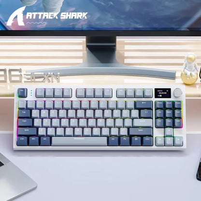 Tastiera meccanica ATTACK SHARK K86 con manopola in metallo, schermo smart TFT a colori, layout a 87 tasti, illuminazione RGB e connessione tri-mode