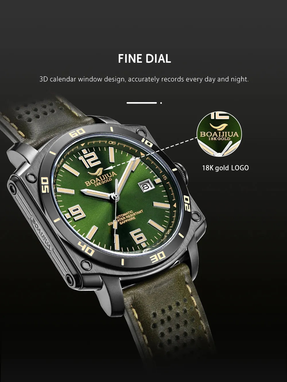 BORIAGE(BOAIJIUA) NH35 Fully Automatic Mechanical Men's Watch Original Design Mechanical Watches  Luminous Wristwatch