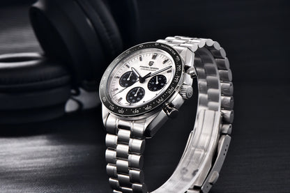 Reloj para hombre PAGANI DESIGN «New Moon» – Reloj de cuarzo de lujo, cronógrafo, cristal de zafiro con tratamiento antirreflectante, bisel de cerámica, agujas luminiscentes