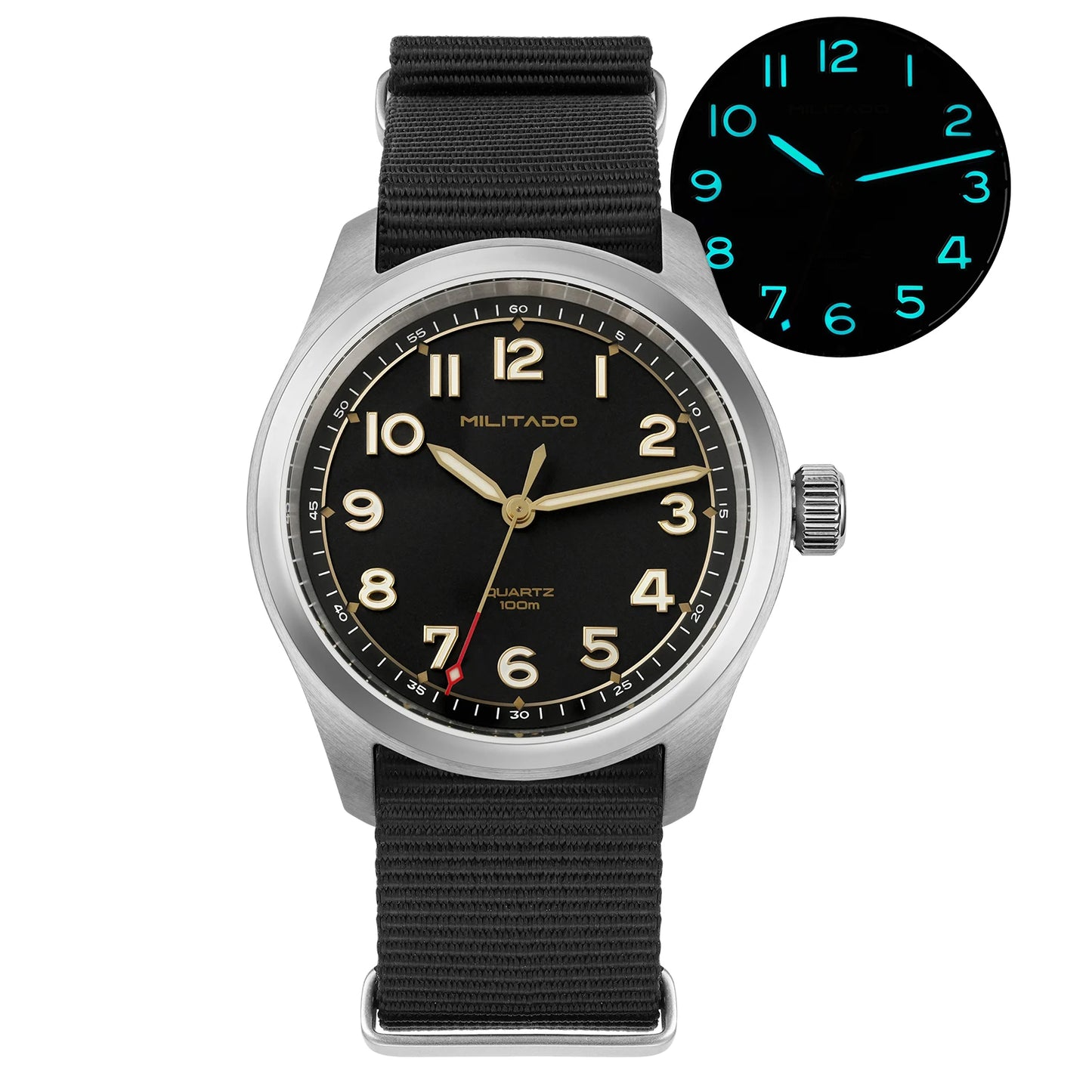 Militado ML08 Quartz Watch  VH31 Movement Steel Strip Sapphire Crystal Vintage Watch 10Bar Waterproof BGW9 Luminous Mens Watch