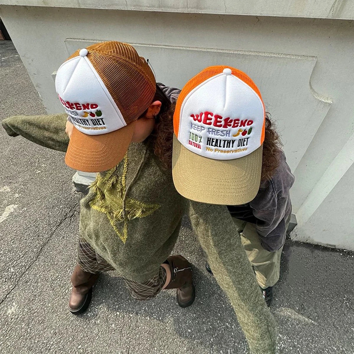 Embroidered Fresh Fruit Letters Baseball Hats New Unisex Color Block Sunshade Casual Breathable Versatile Fashion Trucker Caps