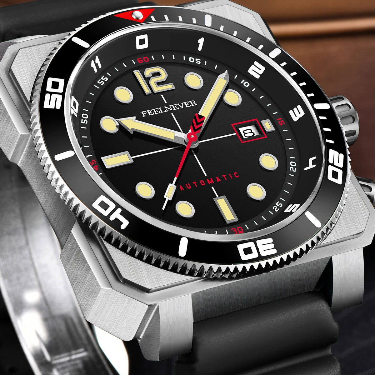 Relógio de Mergulho Automático para Homem FeelNever 8215 Movement, Super Luminoso, Aço 316, Vidro de Safira, Relógio Mecânico Desportivo Masculino