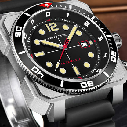 Relógio de Mergulho Automático para Homem FeelNever 8215 Movement, Super Luminoso, Aço 316, Vidro de Safira, Relógio Mecânico Desportivo Masculino