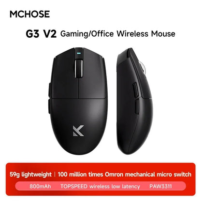 Rato sem fios eSports MCHOSE G3 V2 Pro leve, três modos, Bluetooth, PAW3395 de alto desempenho, 800mAh, gaming e escritório, 59g