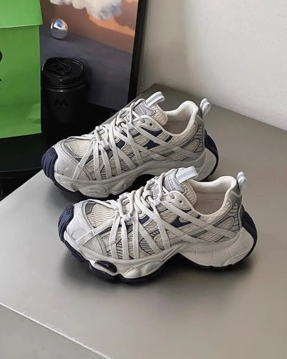 Spring Summer New Style Men and Women Dad Shoes, Thick Bottom Net Surface Sports Shoes, Trendy, Versatile, Breathable Tie Shoes