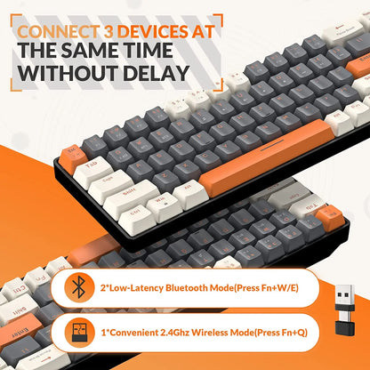 Teclado mecánico inalámbrico RK68 60%, Bluetooth 5.0/2.4GHz con receptor 2 en 1 de doble modo, teclado gaming de 68 teclas intercambiable en caliente