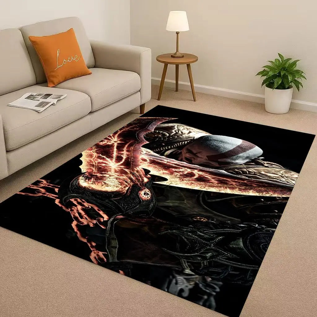 Game God of War Kratos Cartoon Gamer Living Room Non-Slip Area Rug Soft Carpet for Bedroom Playroom Sofa,Easy Clean Home Doormat
