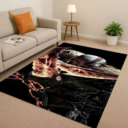 Game God of War Kratos Cartoon Gamer Living Room Non-Slip Area Rug Soft Carpet for Bedroom Playroom Sofa,Easy Clean Home Doormat
