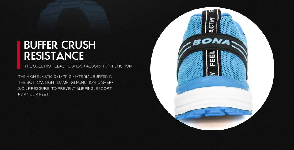 BONA New Popular Style Men's Running Mesh Weaving Upper Sport Shoes Ventilated Jogging Walking Sneakers Lace-Up