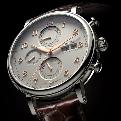 Reloj de lujo suizo LOBINNI para hombre, mecánico automático con calendario perpetuo, cristal de zafiro y multifunción L13019-8