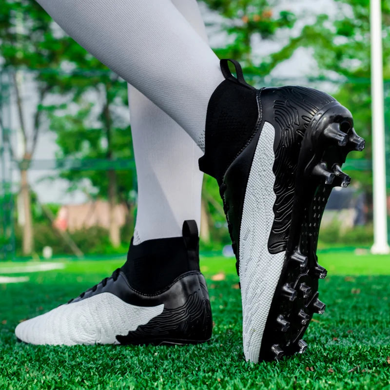 Black Men's Soccer Shoes AG/FG Cleats Training Football Boots High Ankle Sports Shoes for Men Kids Adults Sneakers Sizes 35-45