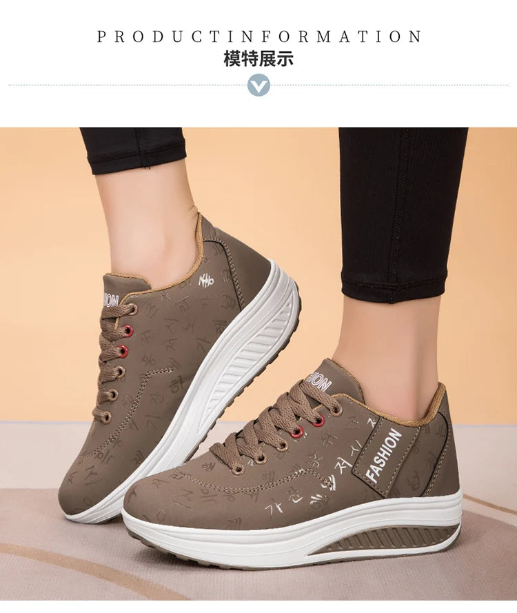 Zapatillas casuales de mujer para exterior con suela gruesa, plataforma de moda, talla grande 42, suela plana, para caminar, deporte, caminatas y running