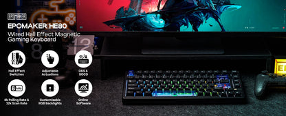 EPOMAKER HE80 75% dispunere QWERTY SUA, tastatură mecanică magnetică cu efect Hall, cu cablu, garnitură cremoasă, cu schimbare la cald, DKS SOCD pentru PC/Mac